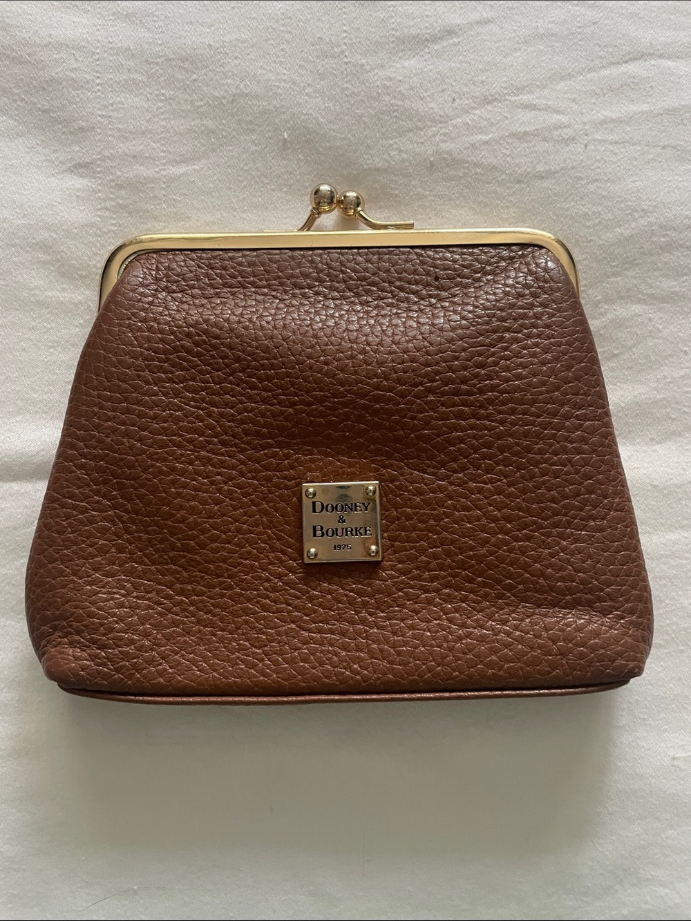 Dooney & Bourke Brown Leather Kiss-Lock Wallet with Gold Hardware